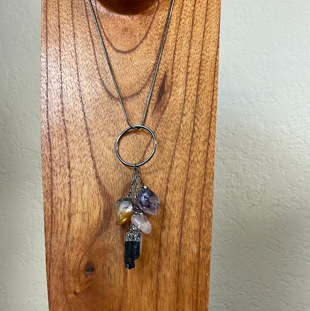 "The Power of 5" Necklace with 5 stone Tassel 30" snake chain