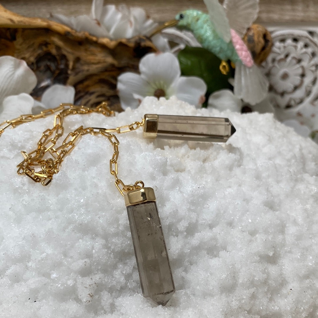 Double Points Smokey Quartz Lariat Necklace