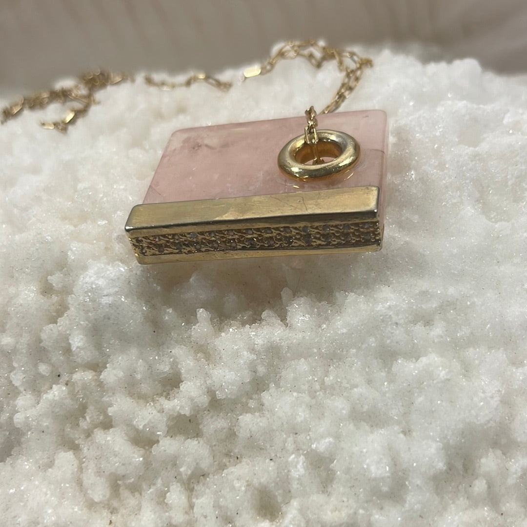 Blue Agate Book Chain Necklace w/ Cubic Zirconia
