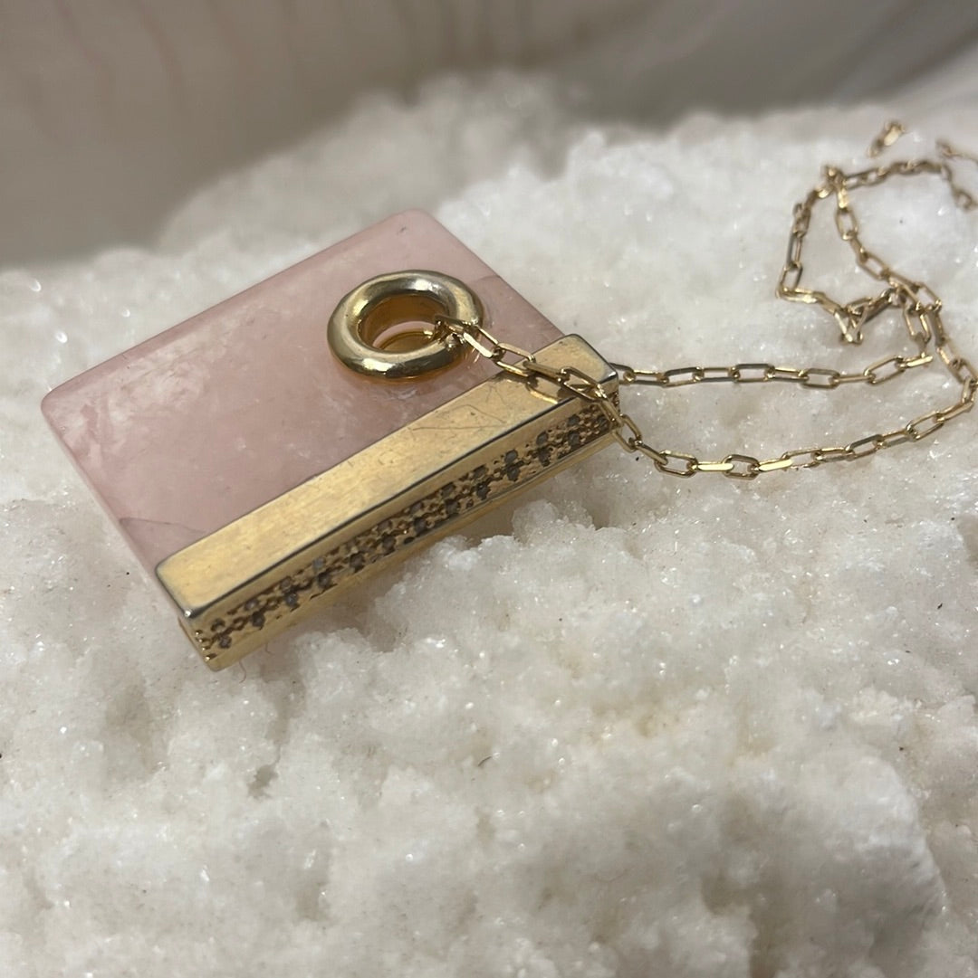 Blue Agate Book Chain Necklace w/ Cubic Zirconia