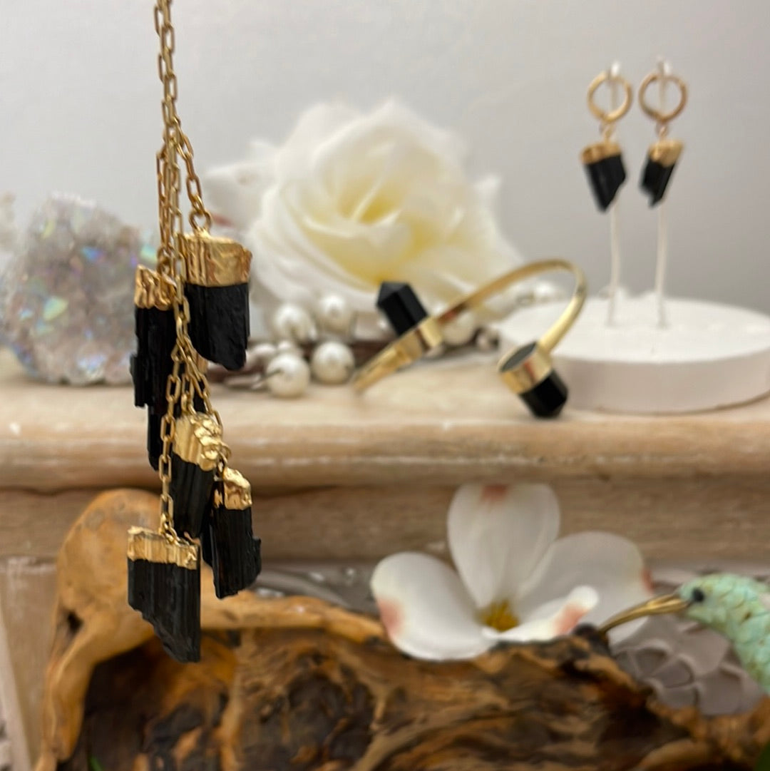 6-Natural Black Tourmaline Tassel Necklace