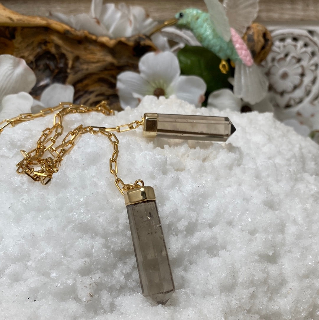 Double Points Smokey Quartz Lariat Necklace