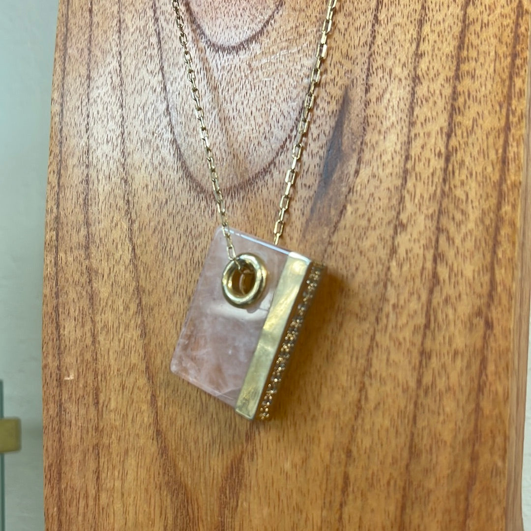Blue Agate Book Chain Necklace w/ Cubic Zirconia