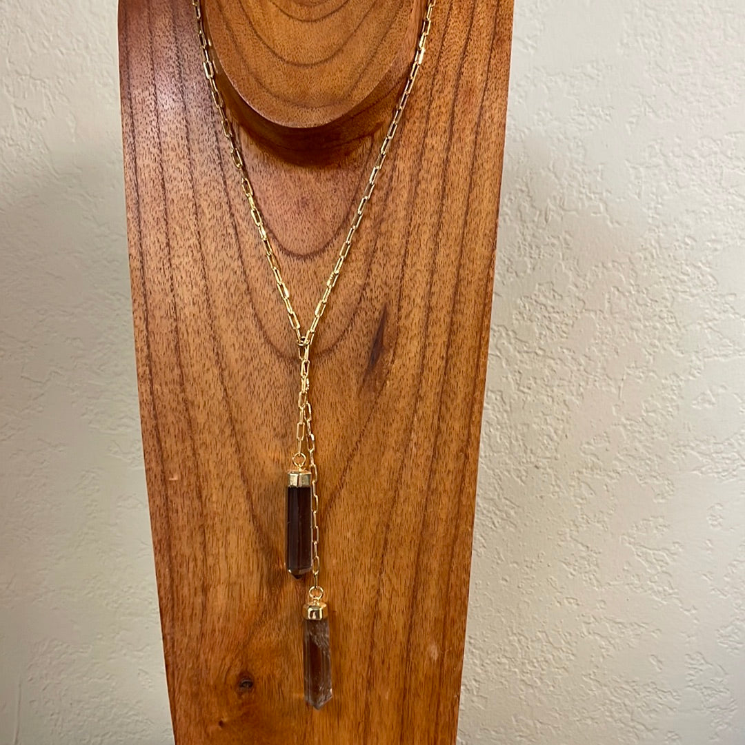 Double Points Smokey Quartz Lariat Necklace