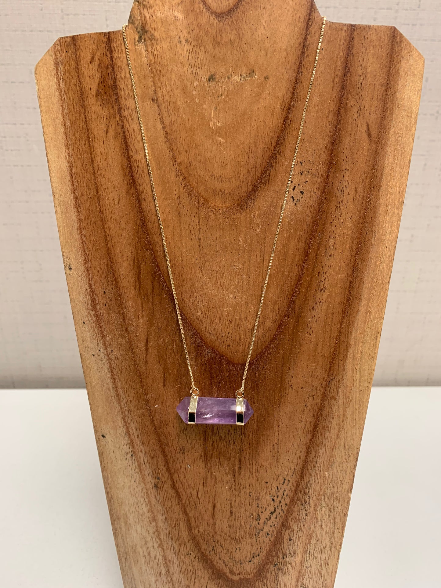 18" Double Terminated Point Necklace (Blue Agate)