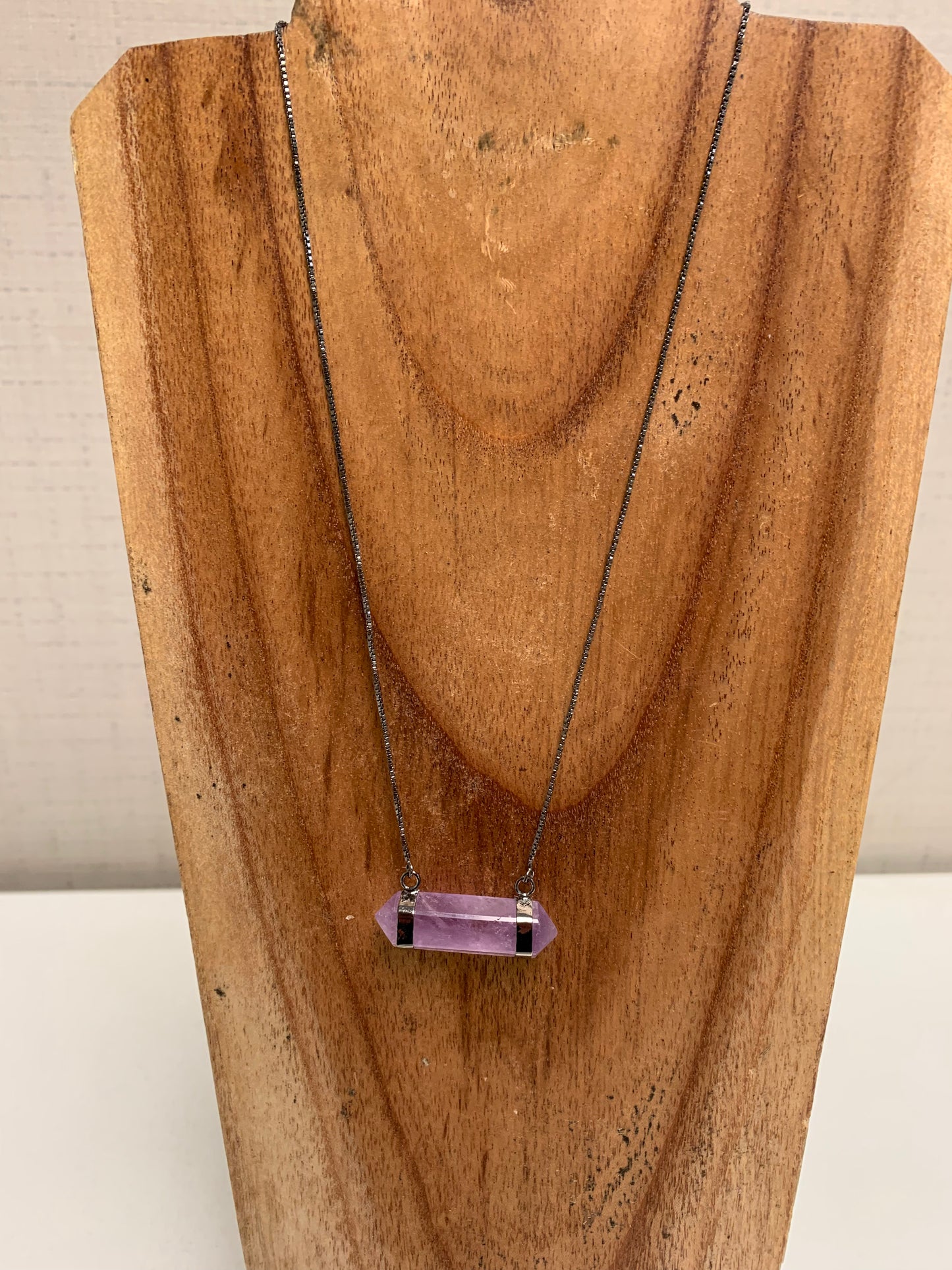 18" Double Terminated Point Necklace (Blue Agate)