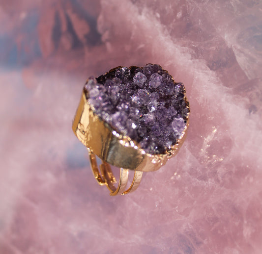 Adjustable Amethyst Druzy Ring