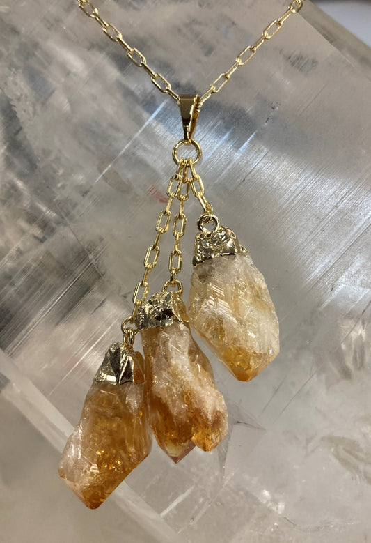 Natural 3-Point Citrine Tassel Necklace