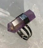 Polished Double Terminated Adjustable Amethyst Ring