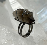 Adjustable Wire- Wrapped Smoky Quartz Cluster Ring