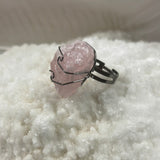 Adjustable Wire-Wrapped Rose Quartz Ring