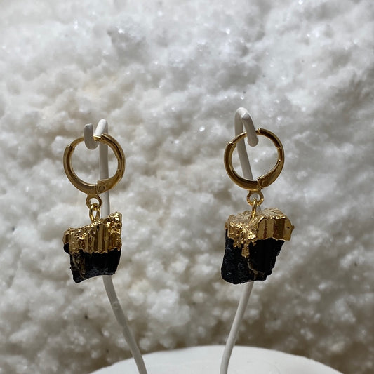 Black Tourmaline - Gold - ½”  Huggie Earring