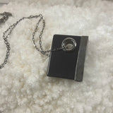 Black Obsidian Book Necklace w/ Cubic Zirconia