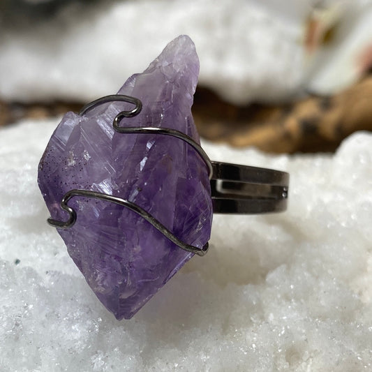 Adjustable Wire-Wrapped Amethyst Point Ring