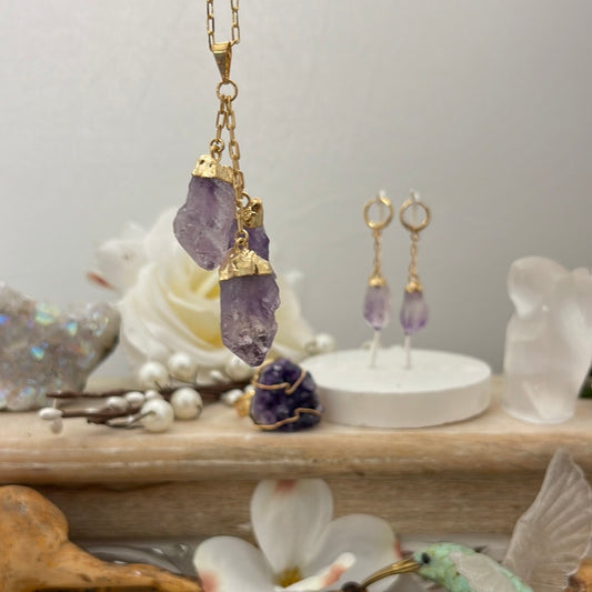 3-Point Amethyst Tassel Necklace