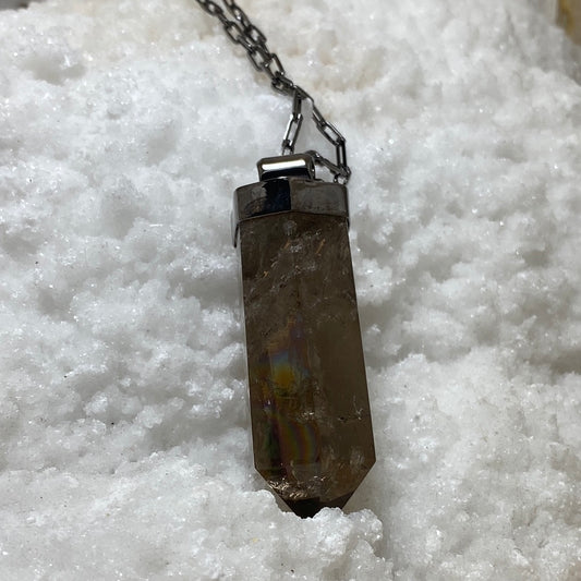Large Gender-Fluid Smokey Quartz Point Necklace