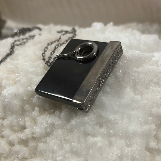 Black Obsidian Book Necklace w/ Cubic Zirconia