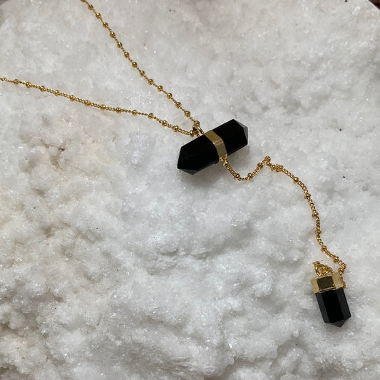 Double Terminated Horizontal Obsidian Point Necklace