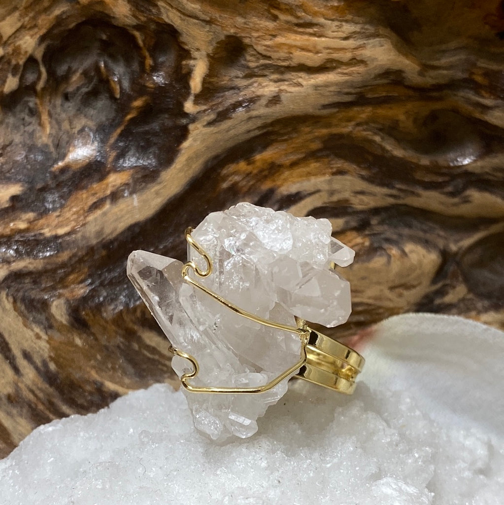 Adjustable Wire- Wrapped Quartz Point Ring
