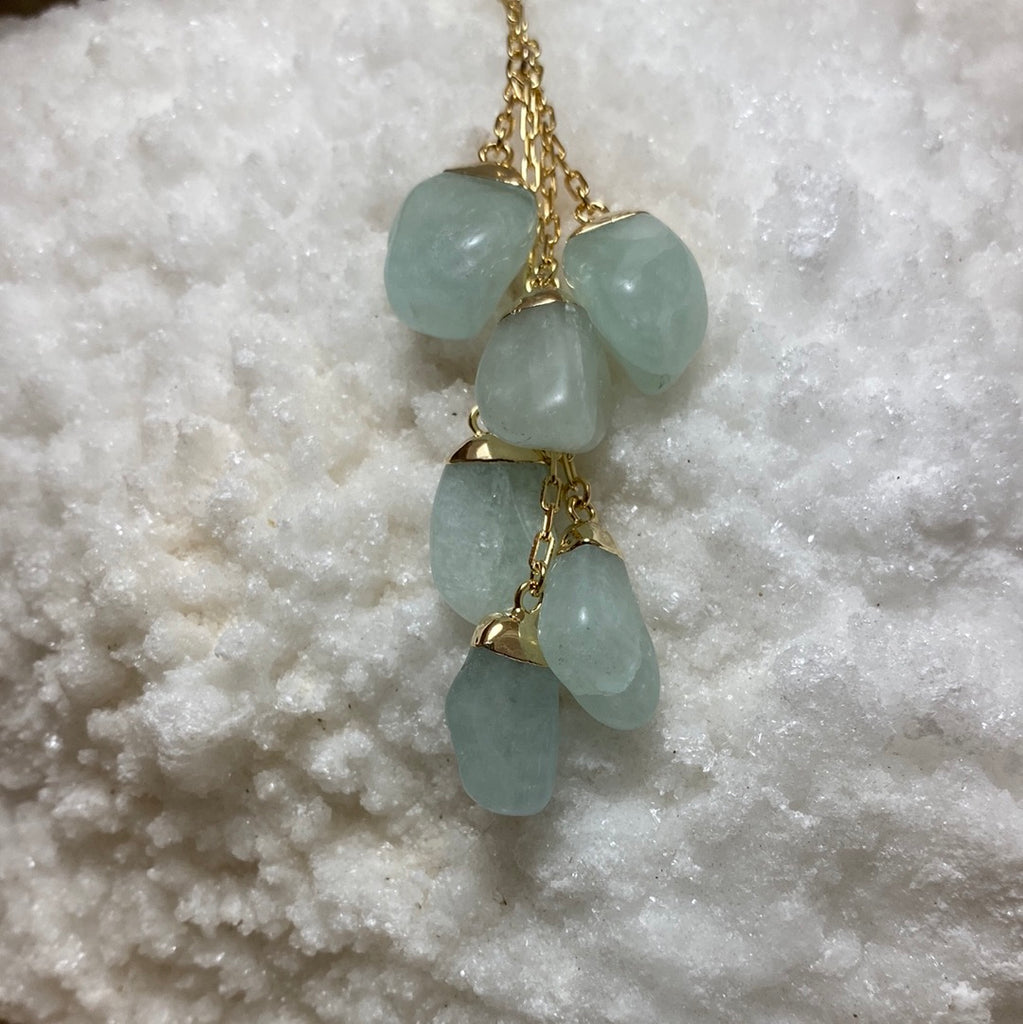 6-Stone Tumbled Aquamarine Tassle Necklace