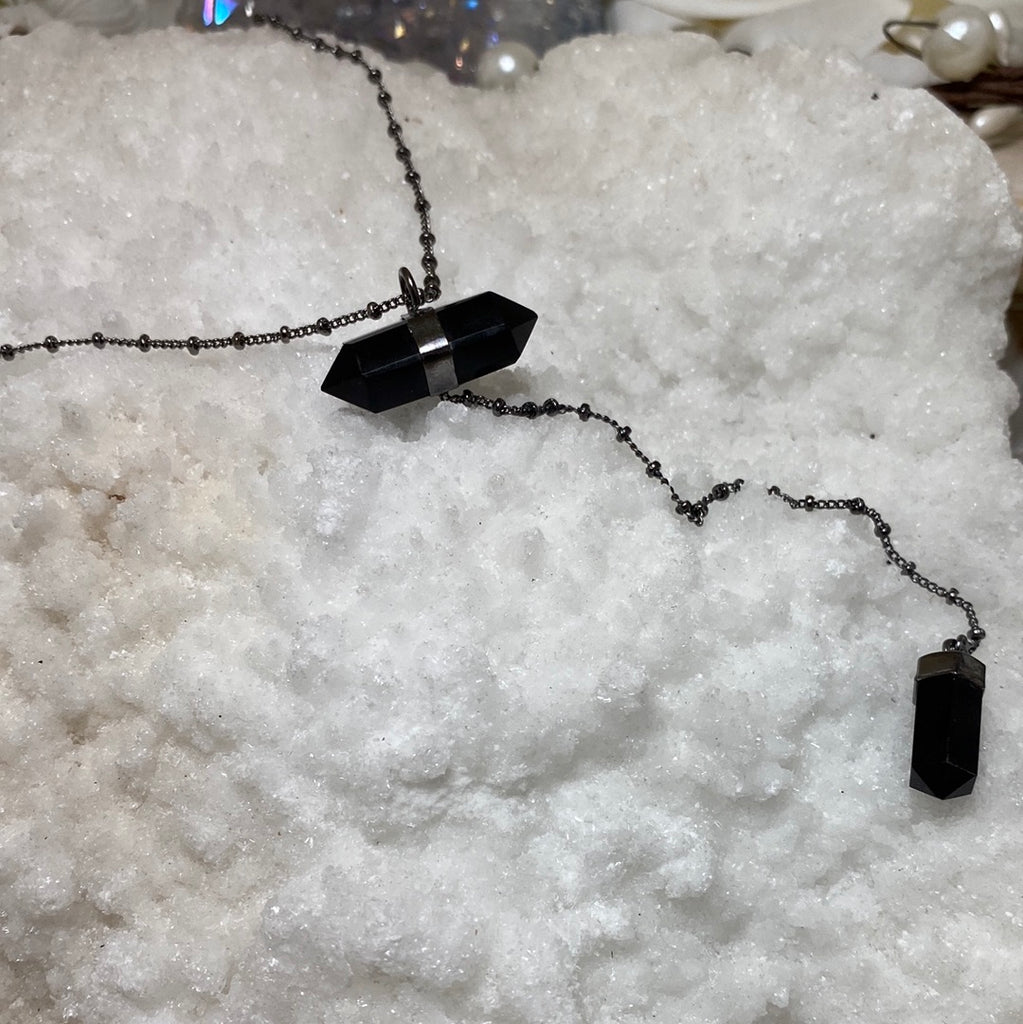Double Terminated Horizontal Obsidian Point Necklace