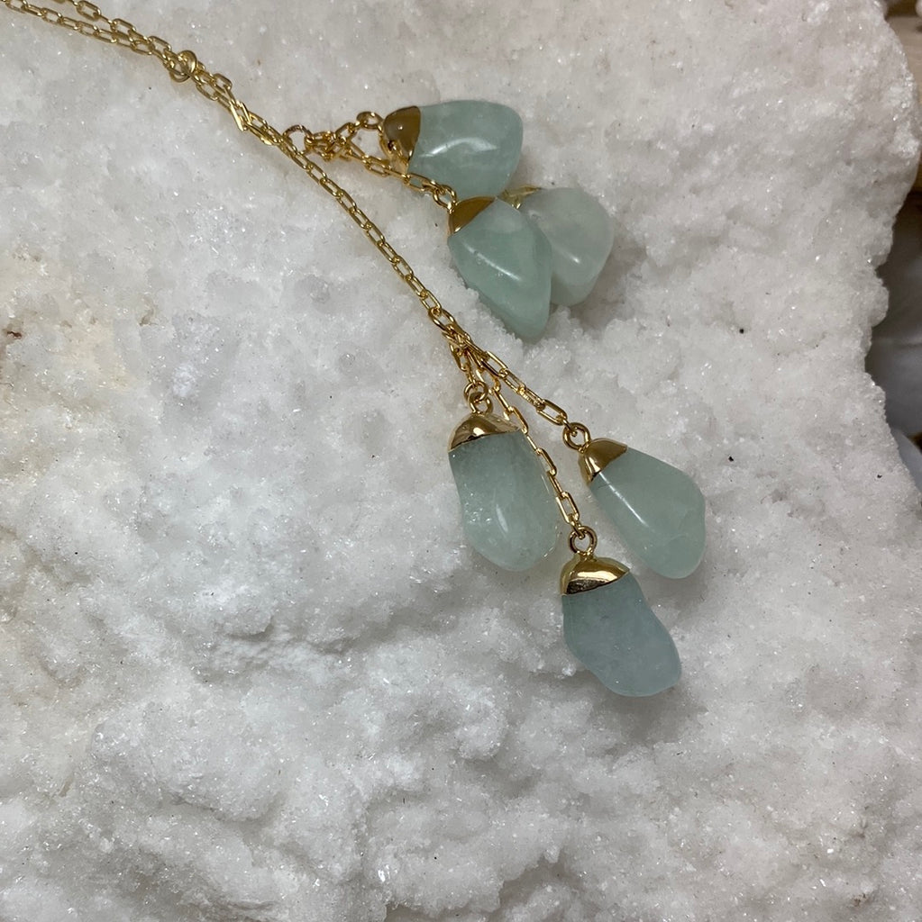 6-Stone Tumbled Aquamarine Tassle Necklace