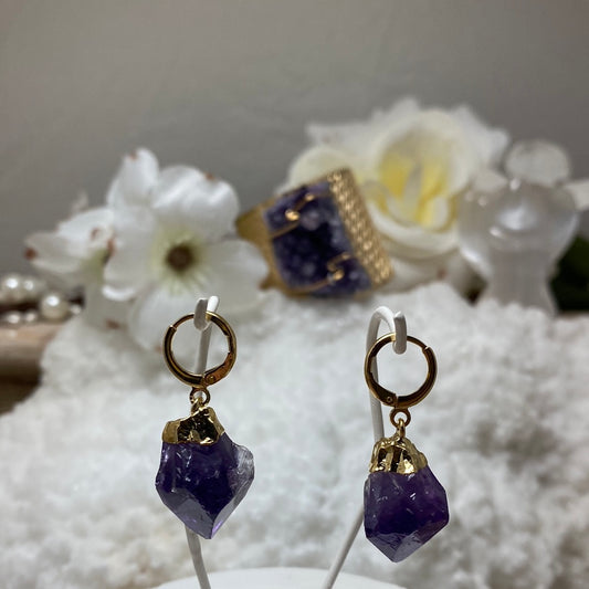 Amethyst - Gold - ½”  Huggie Earring