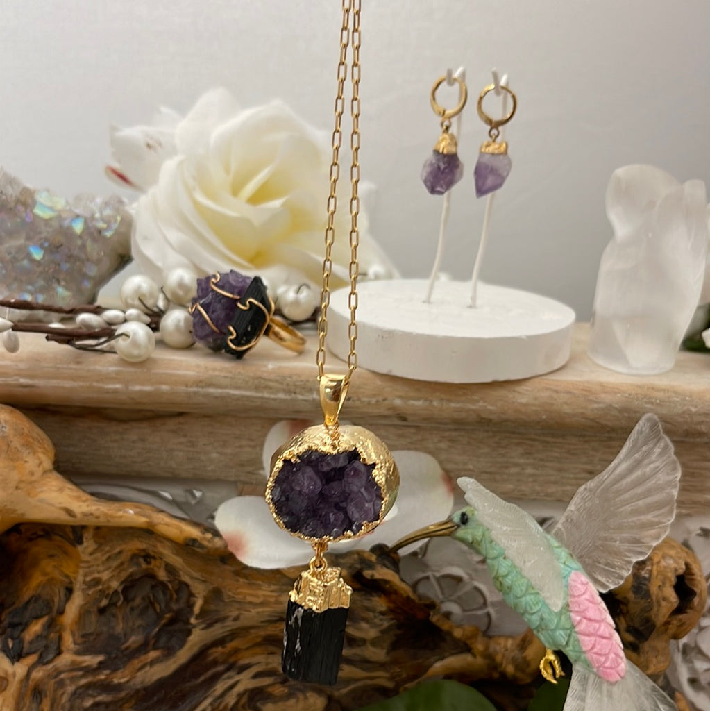 "Be Protected" Amethyst Druzy & Black Tourmaline Necklace