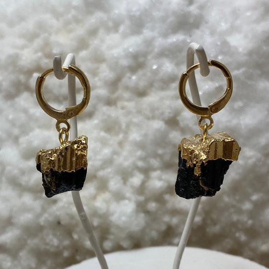 Black Tourmaline - Gold - ½”  Huggie Earring
