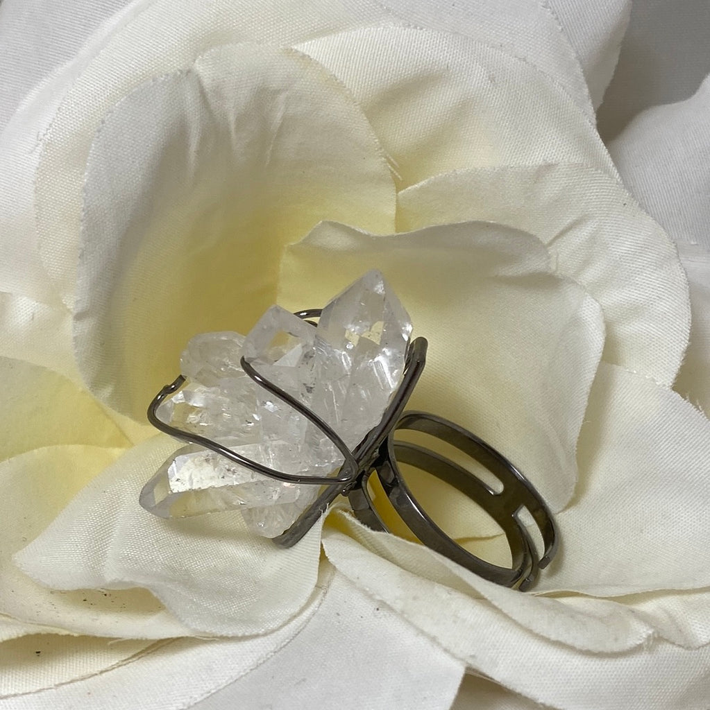 Adjustable Wire- Wrapped Quartz Point Ring