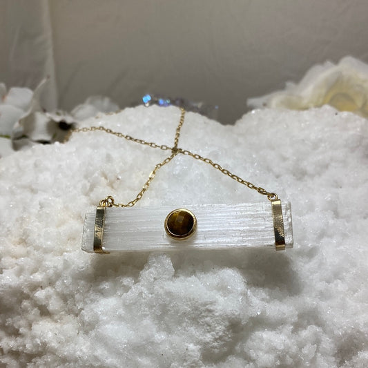 Selenite Rod w/ Tiger's Eye Facet Necklace