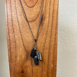 3-Stone Black Tourmaline Tassel Necklace