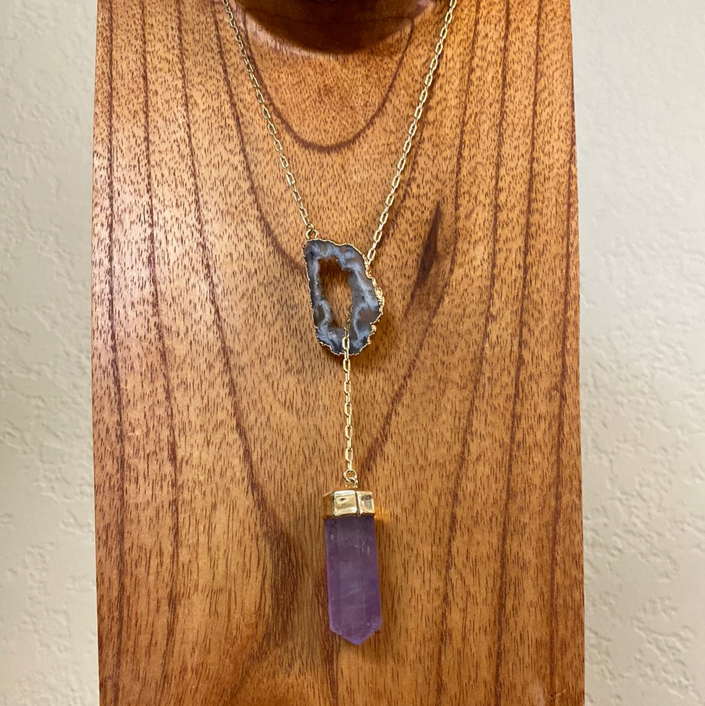 Occo Agate Necklace w/ Amethyst Pendulum