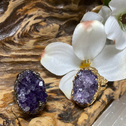 Adjustable Amethyst Druzy Ring