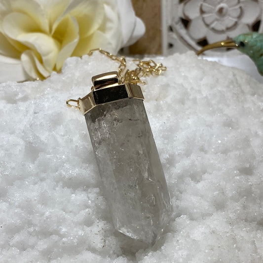 Large Gender-Fluid Polished Quartz Point Necklace