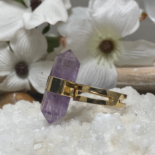 Polished Double Terminated Adjustable Amethyst Ring