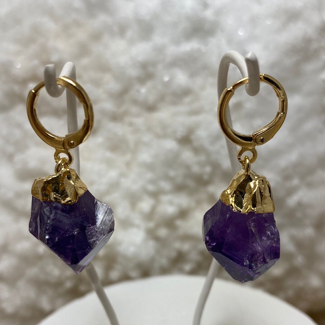 Amethyst - Gold - ½”  Huggie Earring