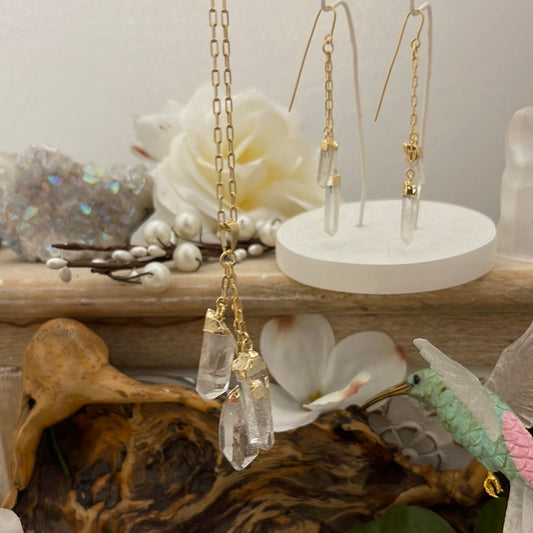 Natural 3-Point Crystal Quartz Tassel Necklace