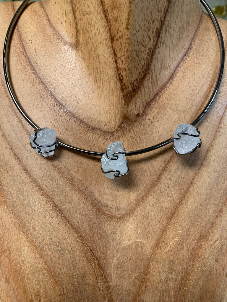 Triple Aquamarine rough piece Cuff necklace