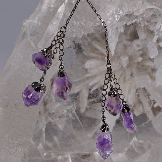 Natural 6-Point Amethyst Double Tassel 28" Necklace